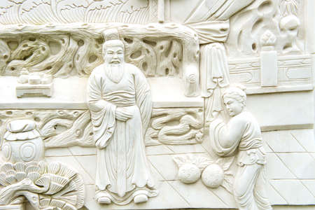 Chinese scholars carved on Chinese classical sculpturesの写真素材