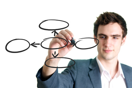 businessman writing a empty diagram circles on the whiteboard