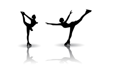 Ice Skating action silhouettesのイラスト素材