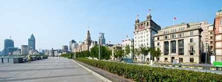Shanghai, China - August 6, 2014: A beautiful view of historical buildings at the Shanghai Bund area...