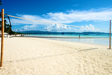 Beach with volleyball net in Boracay Island in the Philippines.の写真素材