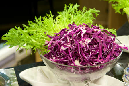 Purple cabbage and vegetable in a bowlの写真素材