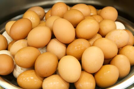 A tray full of boiled eggsの写真素材