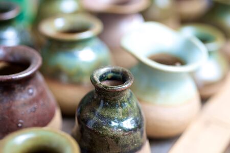 Small colorful Chinese vases in an art storeの写真素材