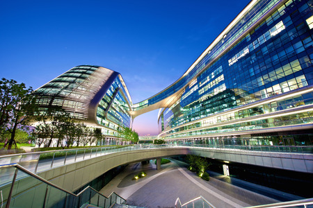 Shanghai, China - June 5, 2015: Soho Hongqiao building in Shanghai. Modern futuristic architecture office building near Shanghai Hongqiao Airport. Design by Zaha Hadid.のeditorial素材