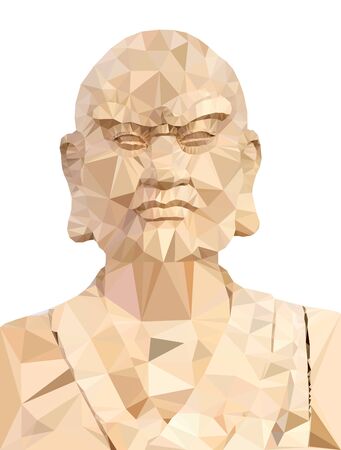 Polygon Vector of Wooden Buddha in prayer on white backgroundのイラスト素材