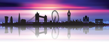 London Skyline Silhouette in a beautiful night skyのイラスト素材