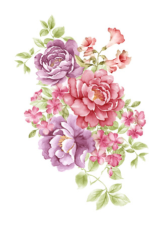 watercolor illustration bouquet in simple white backgroundの写真素材
