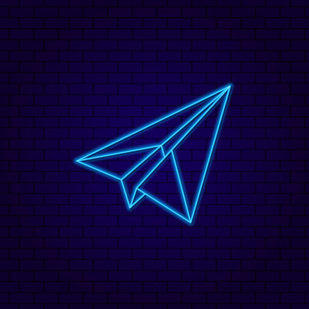 3d Neon design element Message, a paper Airplane icon. A design element for a banner, website, and email. Bright neon sign.のイラスト素材