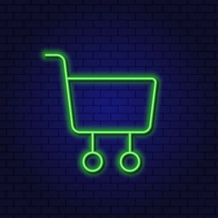 Shopping Cart in the Store. Make a Purchase. Shopping cart for the Online Store. Neon Linear Design Element. Glowing vector sign.のイラスト素材