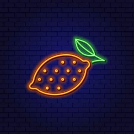 Neon Lemon on a branch with a Leafのイラスト素材