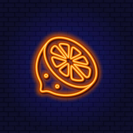 Neon Sliced Lemon. Half a lemon. Glowing Neonのイラスト素材