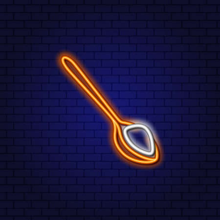 Neon spoon with a slide of sugar, flour or salt. Cooking concept. Glowing Neon Linear Design Element against a dark background.のイラスト素材