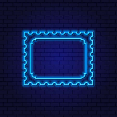 Neon Mark. Frame for a photo, a picture. To send a letter. Glowing Neon Linear Design Element against a dark background.のイラスト素材