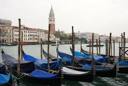 Venice Gondolas with St Mark bell towerのeditorial素材