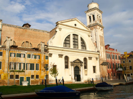 Church on a Venice canalの写真素材
