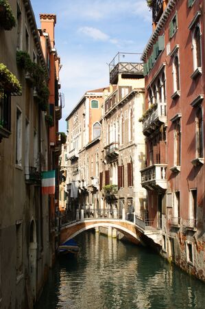 Canal in Venice with bridgeのeditorial素材