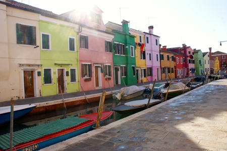 Canal with Boats in Burano, Veniceのeditorial素材
