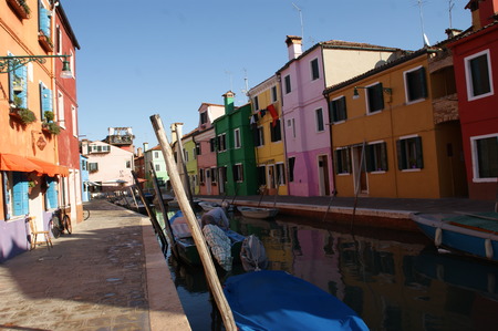 Canal with Boats in Burano, Veniceのeditorial素材