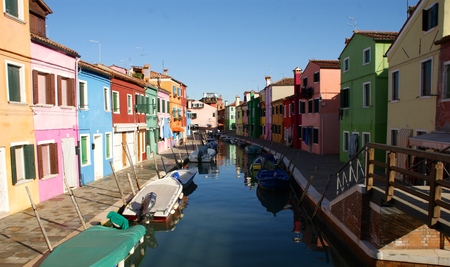 Canal with Boats in Burano, Veniceのeditorial素材