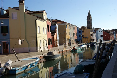 Canal with Boats in Burano, Veniceのeditorial素材