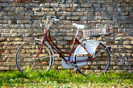 Bicycle in the shadow in Burano, Veniceの写真素材