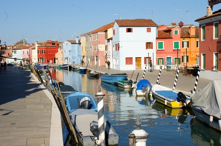 Canal with Boats in Burano, Veniceのeditorial素材