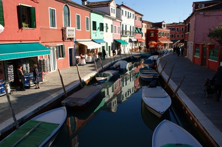 Canal with Boats in Burano, Veniceのeditorial素材