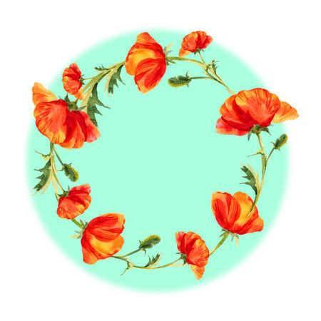 Hand draw watercolor poppy flowers illustration isolated. Painting for textil, crafters, greeting cards, prints, posters, wedding invitations and wedding decor, summer flower maquies.の写真素材