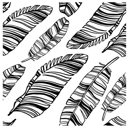 bananas leaves line art seamless pattern, hand draw sketch, vector illustration. For cover, fabric, textilのイラスト素材