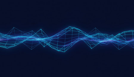 Abstract digital sound wave on dark blue background. 3D Renderingの素材