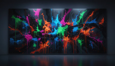 abstract background with colorful glowing lines and dots 3d render illustrationの素材