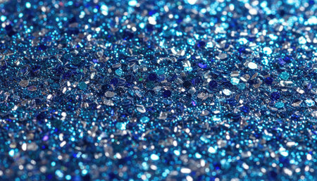 Blue glitter texture christmas abstract background. Macro closeup of blue glittering sequins.の素材