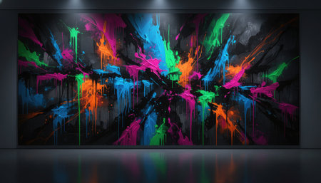 3d render, abstract colorful background. Futuristic interior with neon lightsの素材