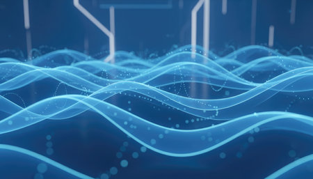abstract blue wave background, 3d rendering, computer digital illustrationの素材