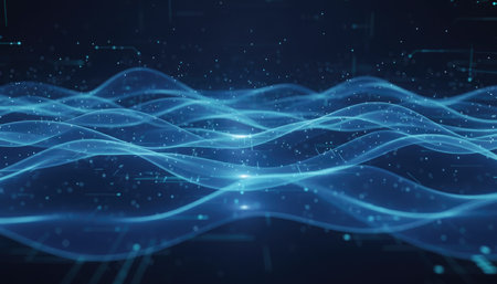 Abstract blue digital wave background. Big data concept. 3D Renderingの素材