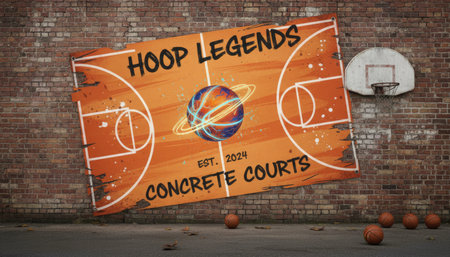 Conceptual image of a basketball court with the words Hoop Leisureの素材