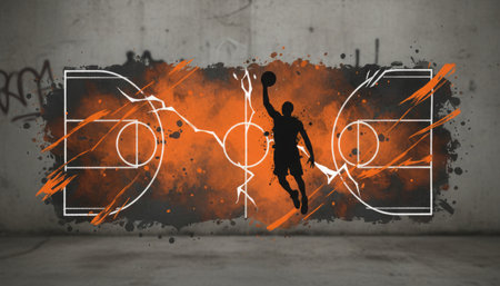 Image with basketball player on grunge background. Concept of sport.の素材