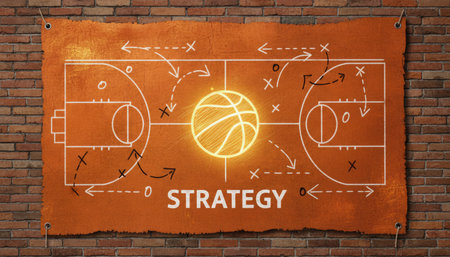Strategy concept drawn on a piece of paper on a brick wallの素材