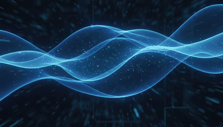 Abstract blue wave on dark background. 3d rendering, 3d illustration.の素材