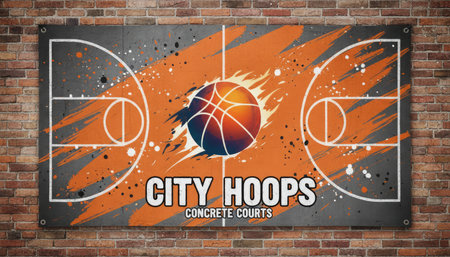 Basketball sport poster on old brick wall background. Vector illustration.の素材
