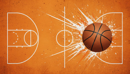Basketball ball on a grunge orange background with space for textの素材