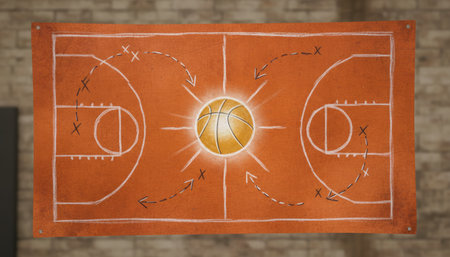 Basketball game poster on wall background. 3D Rendering.の素材
