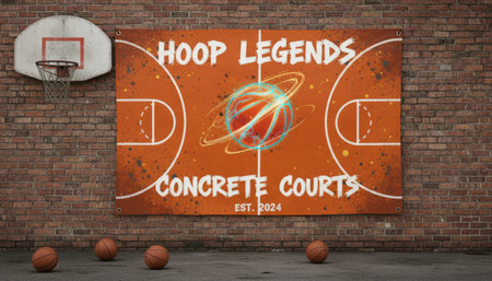 Basketball court with basketball ball and chalkboard. 3D renderingの素材