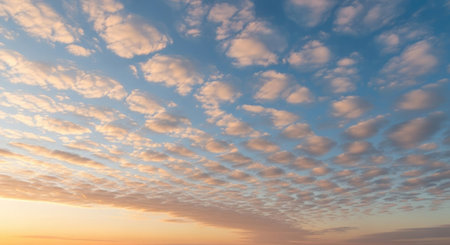 Sunset sky background with tiny clouds. Panoramic image.の素材