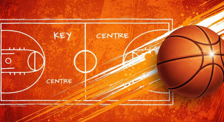 Basketball sport background. Basketball ball on basketball court. Vector illustrationの素材