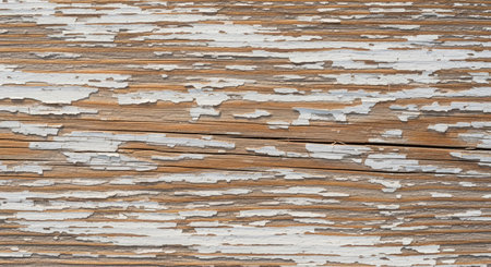 Wooden background with peeling white paint, close-up.の素材