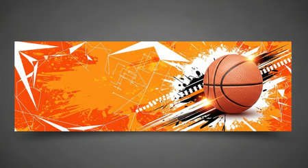 Sport banner with basketball ball on grunge background. Vector illustration.の素材