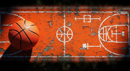 Basketball Design Background. Basketball ball on basketball court. Sport Concept.の素材