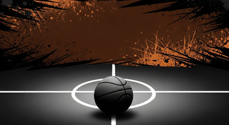 Basketball ball on basketball court with grunge background. Vector illustration.の素材